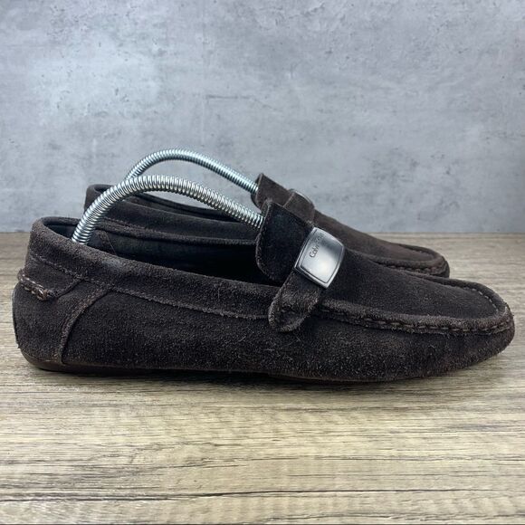Calvin Klein~Men’s Suede Chocolate Brown Driving Loafers Moccasins~Size 9M - Picture 2 of 8